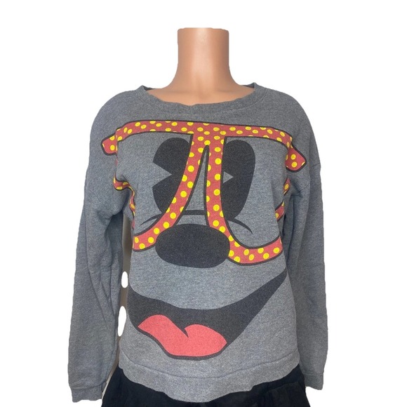 Forever 21 Tops - Disney Minnie Mouse Big Face Sweatshirt Womens Small Gray Glasses Polka Dots‎ M